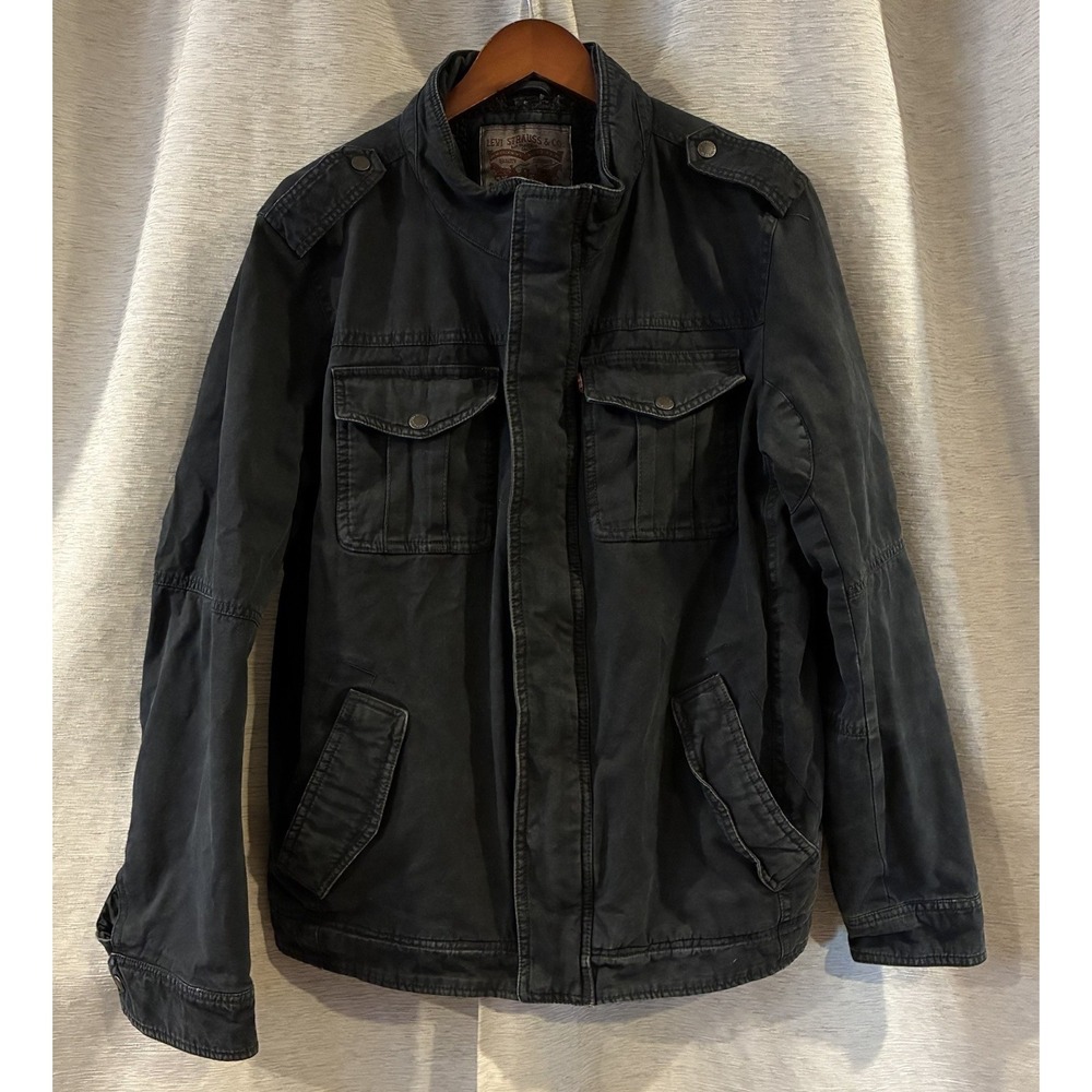 Levis Sherpa Lined Trucker Jacket Coat Mens Medium Canvas Black